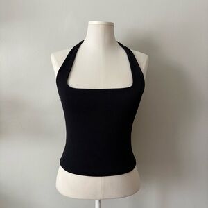 Abercrombie & Fitch Ribbed Cropped Black Halter Top Women's Medium